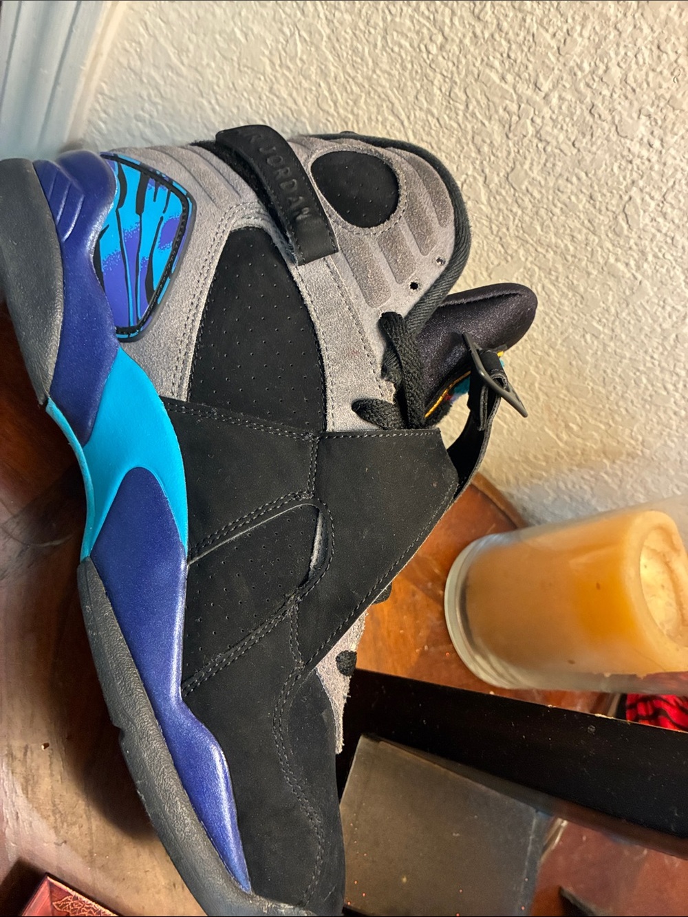 Jordan Men's Black High-Top Sneakers with Teal & Purple Logo Accent - Picture 2 of 4